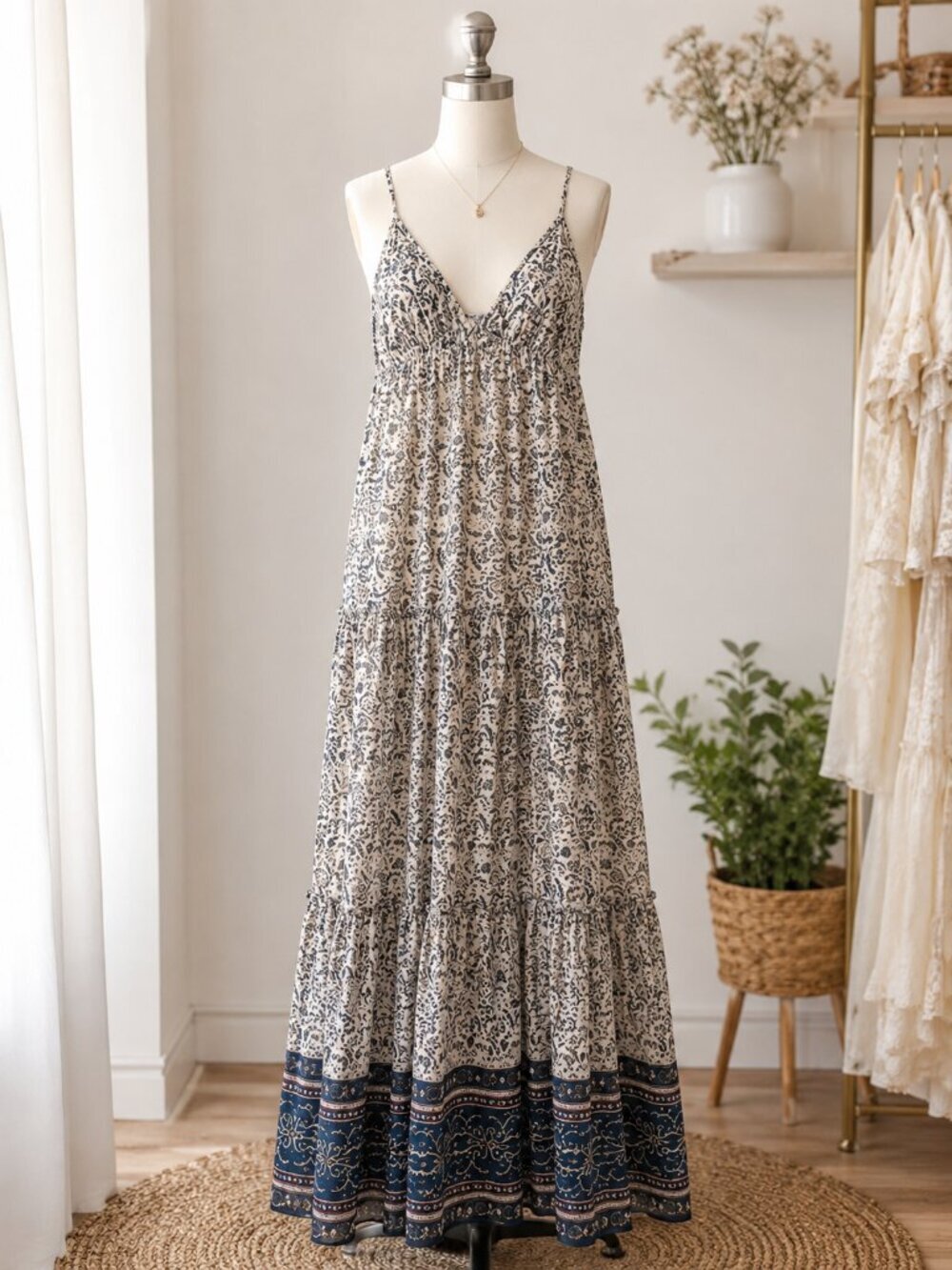 PPLA Cotton Paisley Maxi Dress Small Boho Beach Vacation Summer Resort Flowy - Picture 6 of 6